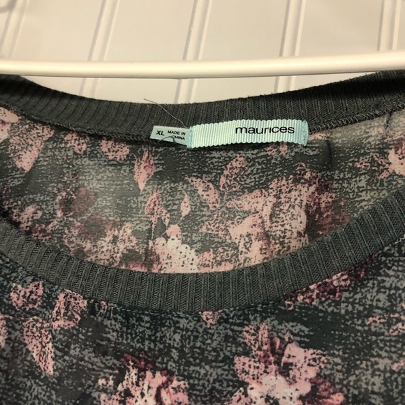 Maurices Floral Print Women's Top Sheer Gray Pink XL - Picture 3 of 5